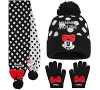 Disney Minnie Mouse Bonnet Fille et Ado 3 Pièces, Ensemble Hiver Bonnet Écharpe Gants Tricotés Accessoires Chauds, Cadeau Fille