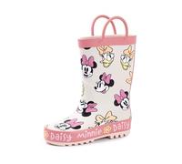 Disney Minnie Mouse Bottes en caoutchouc pour filles | Bottes en caoutchouc avec poignée pour enfants Minnie & Daisy Character All Over Print en Beige & Rose | Bottes en caoutchouc résistantes