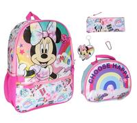 Disney Minnie Mouse Choose Happy Lot de 5 sacs à dos, boîte à déjeuner, porte-clés, trousse, mousqueton, rose, taille unique