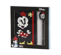 Disney Minnie Mouse Face-Coffret Cadeau avec Journal et Stylo à Bille Fashion, Noir, 22,4 x 23,2 cm