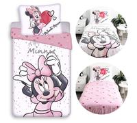 DISNEY Minnie Mouse Literie pour enfants réversible blanc et rose, avec fermeture éclair, 100% COTON 140x200+70x90 cm OEKO-TEX