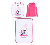 Disney Minnie Mouse Lot de 3 bavoirs et serviette avec sac, rose, motif Mickey Mouse Minnie Sweetheart, rose, Taille Unique