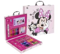 Disney Minnie Mouse Mallette Deluxe de Coloriage pour Enfants | Coffret Créatif 52 Pièces avec Feutres, Crayons de Cire, Crayons de Couleur et Plus | Mallette de Dessin Portable | Cadeau pour Filles