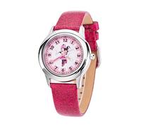 Disney Minnie Mouse - Montre analogique en acier inoxydable pour enfants avec bracelet en cuir (boîtier lisse), rose, bracelet, Rosé, Bracelet