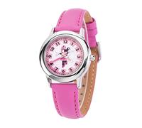 Disney Minnie Mouse - Montre analogique en acier inoxydable pour enfants avec bracelet en cuir (boîtier lisse), rose, bracelet, Rosé, Bracelet