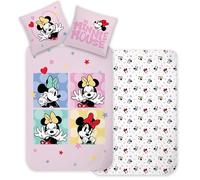Disney Minnie Mouse Parure de lit pour bébé 100 % coton | Housse de couette 100 x 135 cm et taie d'oreiller 40 x 60 cm pour lit d'enfant | Parure de lit naturelle douce pour filles et tout-petits