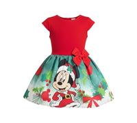 Disney Minnie Mouse Robe de Noël pour Filles, Robe Manches Courtes Motif Noël, Tailles 3 à 8 Ans