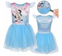 DISNEY Minnie Mouse Robe en tulle bleu à manches courtes, robe pour filles 134 135 cm