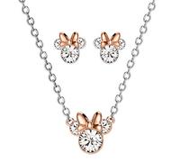 Disney Minnie Mouse Rose and Silver Plated Crystal Stud Earrings and Necklace Set
