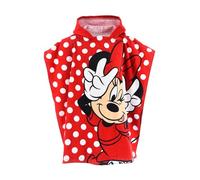 Disney Minnie Mouse Serviette de bain à capuche pour fille, poncho de bain à capuche, 100 % coton, pour enfant, 55 x 110 cm, serviette de plage - Rouge (rouge)