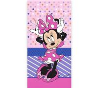 Disney Minnie Mouse Serviette de Plage & de Bain 70x140 cm, 100% Coton | Serviette Enfant Douce & Absorbante pour le Bain | Design Ludique à Pois Roses Minnie | Idéale pour Plage, Bain & Piscine
