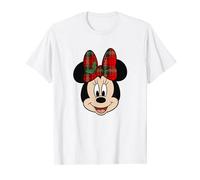 Disney Minnie Mouse Smile Mistletoe Red Plaid Bow Christmas T-Shirt