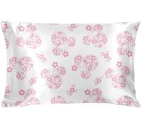 Disney Minnie Mouse taie d'oreiller en satin - taille standard 50 x 75 cm, rose fleuri, premium, soyeuse et douce