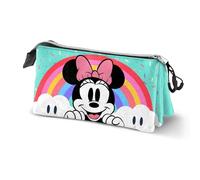 Disney Minnie Mouse Trousse Triple Motif Arc-en-Ciel Turquoise 23 x 11 cm