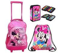 Disney Minnie Sac À Dos Trolley à Roues 46cm + Trousse + Sacs École