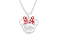 Disney Minnie Silver Plated Brass with Red Enamel Bow April Birthstone Floating Stone Necklace CF00308SAPRL-Q.PH