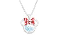 Disney Minnie Silver Plated Brass with Red Enamel Bow March Birthstone Floating Stone Necklace CF00308SMARL-Q.P