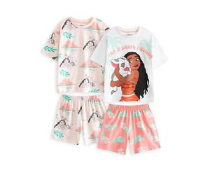 Disney Moana Ensemble Pyjama pour Filles | Pyjamas à Manches Courtes et Jambes Courtes Blanc et Corail | Multi-Pack de 2 vêtements de Nuit | Impression de Personnage Pua | Vêtements de détente