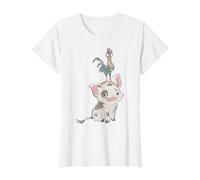 Disney Moana Pua And Hei Hei Distressed Portrait C1 T-Shirt, Femme, Blanc, S