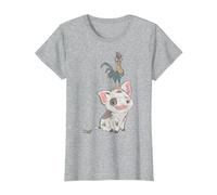 Disney Moana Pua And Hei Hei Distressed Portrait C1 T-Shirt, Femme, Gris Chiné, S