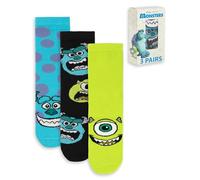 Disney Monstres et Cie Lot de 3 paires de chaussettes mi-mollet pour homme | Motif à pois Mike Wazowski et Sulley | À porter au quotidien en bleu, noir et vert | Produits dérivés