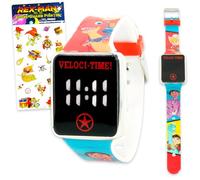 Disney Montre dinosaure Ranch pour enfants - Ensemble avec montre numérique à écran LCD dinosaure pour enfants avec bracelet et autocollants | Montre dinosaure Ranch facile à lire pour garçons