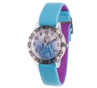 Disney Montre La Reine des Neiges 2 pour filles de 4 à 7 ans - Princesse avec cadran de personnage - Cadeau pour enfants - Lunette transparente et bracelet en nylon bleu-violet avec fermeture Velcro