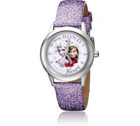 Disney Montre La Reine des Neiges pour filles de 4 à 7 ans - Princesse avec cadran de personnage - Excellent cadeau pour les enfants - Lunette argentée et bracelet en cuir violet étincelant - Achetez