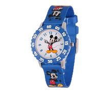 Disney Montre Mickey Mouse pour enfants de 3 à 7 ans avec cadran classique - Cadeau pour les garçons qui aiment Mickey Mouse - Cadran facile à lire, lunette bleue et bracelet en nylon bleu - Achetez