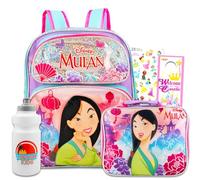 Disney Mulan Ensemble sac à dos et boîte à déjeuner pour enfants - Ensemble avec mini sac à dos Mulan de 30,5 cm, sac à déjeuner Mulan, autocollants, bouteille d'eau, plus | Mini sac à dos Mulan pour
