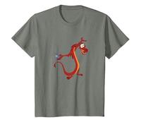 Disney Mulan Mushu Dragon And Cri-Kee Cricket T-Shirt, Enfant, Vert kaki chiné, 3 ans