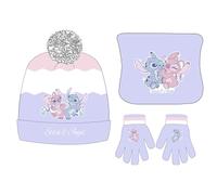Disney Pack Bonnet + Gant + Écharpe Enfant Extensible (2 à 8 Ans) Lilo & Stitch Doux Mignon Chaud - Lot de 3 : Chapeau + Moufles + Foulard Fille Garçon Modèle DIS LIS 5238C529