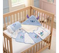 Disney - Pack Naissance Lilo & Stitch 7 Pièces - Coffret Cadeau Bébé - Couverture Douce Polyester + Cape de Bain Polycoton + Lot de 5 Bavoirs Coton