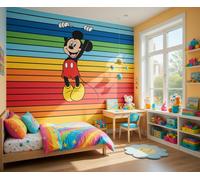 Disney Papier Peint Bébé Chambre Mural 300x249cm Mickey Mouse Arc-en-Ciel Rouge