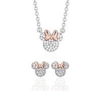 Disney Parure collier et boucles d'oreilles Minnie Mouse en laiton avec zircons blancs pour femme, prêt à offrir, bijoux officiels