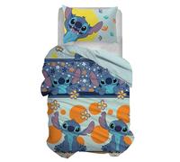 Disney Parure de lit 1 Place, Housse de Couette + taie d'oreiller, Housse de Couette avec taie d'oreiller, Sac 155 x 200 cm, 100% Coton, Stitch, (Pas de Frais de Drap avec Coins)