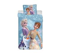 Disney Parure de lit pour enfant La Reine des Neiges Anna Elsa Olaf Flocons de neige Magie Housse de couette 140 x 200 cm + taie d'oreiller 50 x 70 cm 100 % coton