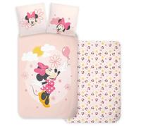 Disney Parure de lit Minnie Mouse pour enfants - Housse de couette 100 % coton 100 x 140 cm et taie d'oreiller 40 x 45 cm pour lit d'enfant | Tissu naturel doux | Linge de lit dessin animé pour filles
