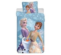 Disney Parure de lit pour enfant La Reine des Neiges Anna Elsa Olaf Flocons de neige Magie Housse de couette 140 x 200 cm + taie d'oreiller 50 x 70 cm 100 % coton
