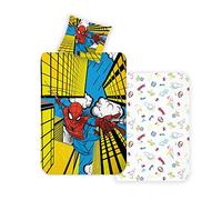 Disney Parure de lit réversible Home Spiderman, 135 x 200 cm, Taie d'oreiller 80 x 80 cm, Super Douce, 100% Coton, 2 pièces Spiderman, Doux et agréable sur la Peau