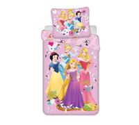 Disney Parure de lit simple en coton – Housse de couette et taie, Motif Princesses Rose/Multicolore