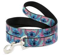 Disney Pet Laisse pour chien Lilo et Stitch Stitch Expressions et fleurs bleues et roses, 1,2 m de long, 3,8 cm de large