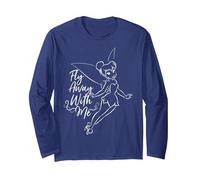 Disney Peter Pan Fée Clochette Fly Away With Me Outline Manche Longue, Unisexe pour adultes, Bleu Marine, S