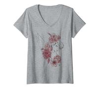 Disney Peter Pan Tinkerbell Floral Portrait Sketch T-Shirt avec Col en V