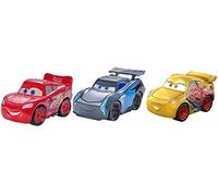 Disney Pixar Cars mini-véhicules, 3 petites voitures miniatures, Flash McQueen, Cruz Ramirez et Jackson Storm, jouet pour enfant, FPT71