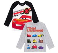 Disney Pixar Cars Tow Mater Lightning McQueen Lot de 2 t-shirts graphiques à manches longues pour garçon et grand garçon, Blanc/gris, 7-8
