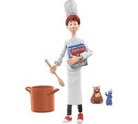 Mattel Disney Pixar Lot de ratatouille avec figurine articulée Linguini, figurines et accessoires Remy et Emile, look authentique, cadeau pour collectionneurs à partir de 6 ans