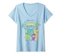 Disney Pixar Monsters Inc. Mike Sully Boo Group Poster T-Shirt avec Col en V