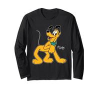 Disney Pluto the Dog Retro Character Pose Trip Matching Manche Longue, Unisexe pour adultes, Noir, S