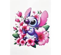 Disney Poster décoratif mural série de dessin animé Stitch Fleurs Impression sur papier couché 40 x 30 cm sans cadre